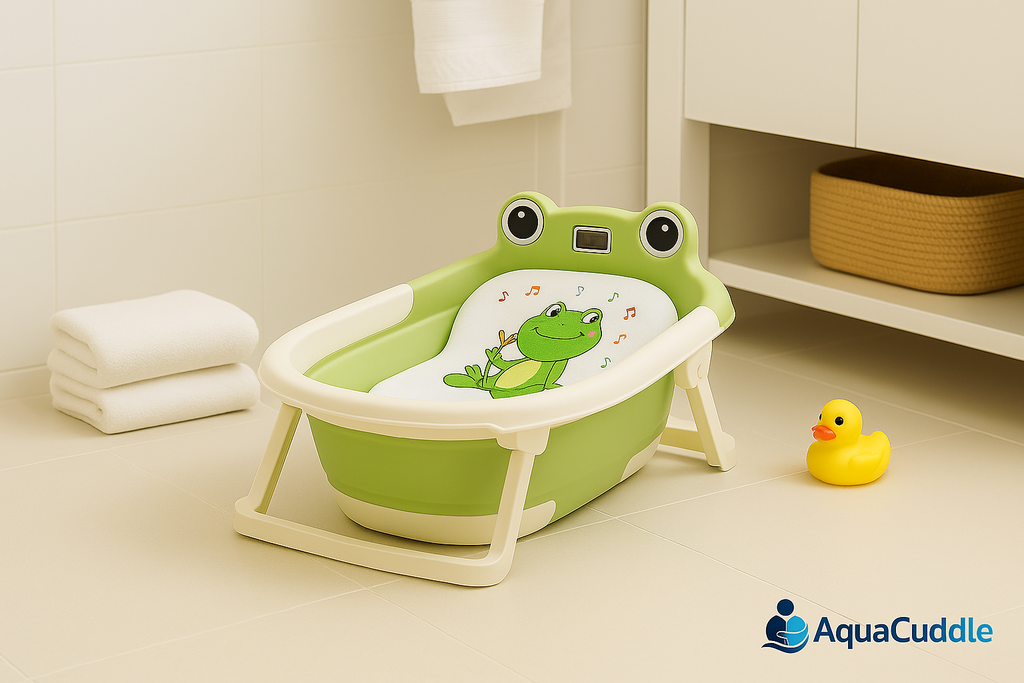AquaCuddle™ Space-Saving Baby Bath – BPA-Free, Lightweight, and Foldable Design